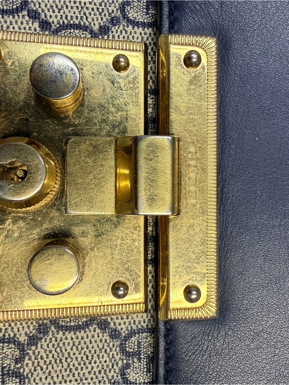 Gucci Blue Leather & GG Canvas Padlock Chain Shoulder Bag - Picture 10 of 12